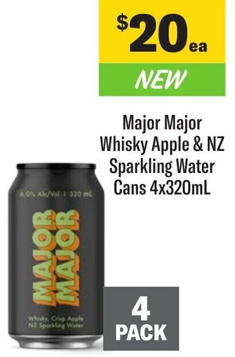 Coles Major Major Whisky Apple & NZ Sparkling Water Cans 4x320mL offer