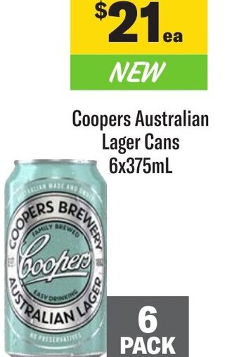 Coles Coopers Australian Lager Cans 6x375mL offer