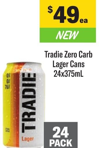 Coles Tradie Zero Carb Lager Cans 24x375mL offer