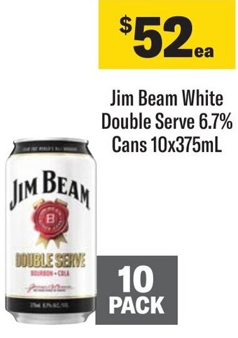 Coles Jim Beam White Double Serve 6.7% Cans 10x375mL offer