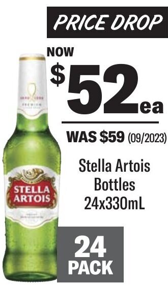 Coles Stella Artois Bottles 24x330mL offer