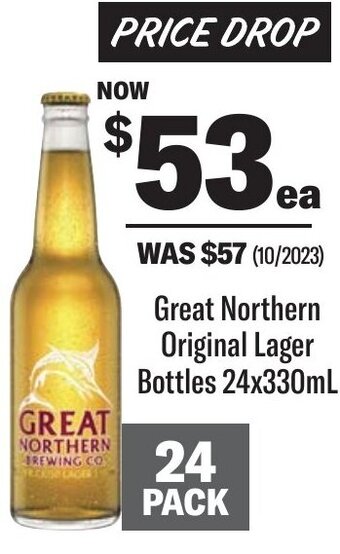 Coles Great Northern Original Lager Bottles 24x330mL offer