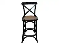 LivingStyles Bassel Oak Timber Cross Back Counter Stool, Black offer