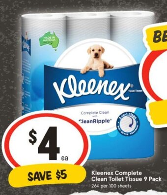 IGA Kleenex Complete Clean Toilet Tissue 9 Pack offer