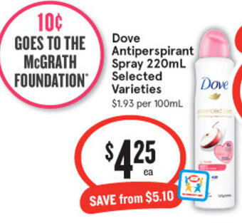 IGA Dove Antiperspirant Spray 220mL Selected Varieties offer