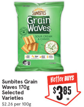 IGA Sunbites Grain Waves 170g Selected Varieties offer