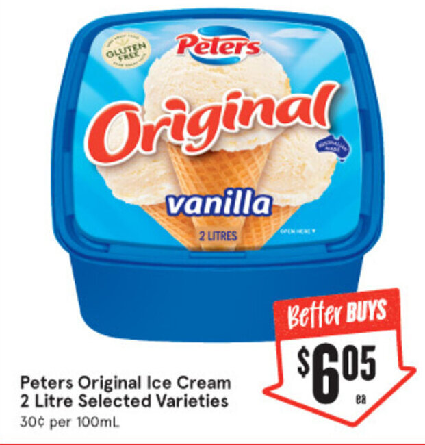 Peters Original Ice Cream 2 Litre Selected Varieties offer at IGA
