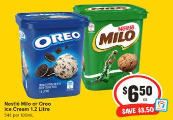 IGA Nestlé Milo or Oreo Ice Cream 1.2 Litre offer