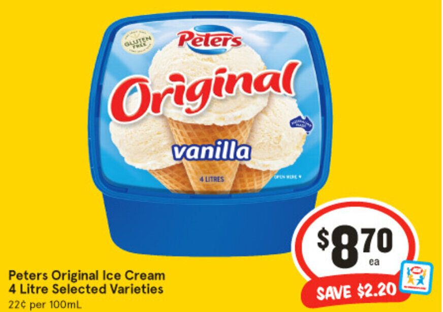 Peters Original Ice Cream 4 Litre Selected Varieties offer at IGA