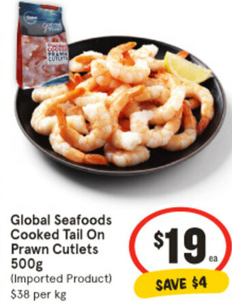 IGA Global Seafoods Cooked Tail On Prawn Cutlets 500g offer