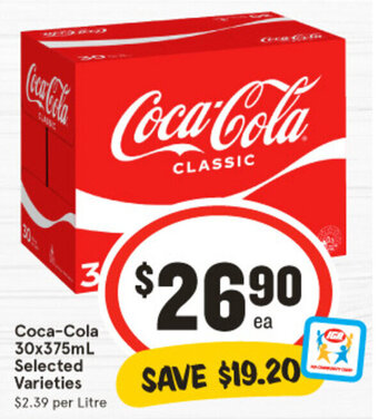 IGA Coca-Cola 30x375mL Selected Varieties offer