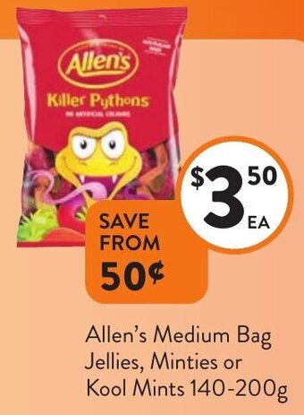 Foodworks Allen's Medium Bag Jellies, Minties or Kool Mints 140-200g offer