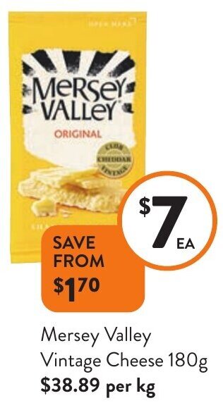 Foodworks Mersey Valley Vintage Cheese 180g offer