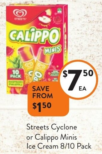Streets Cyclone or Calippo Minis Ice Cream 8/10 Pack