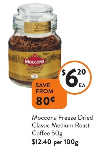 Foodworks Moccona Freeze Dried Classic Medium Roast Coffee 50g offer