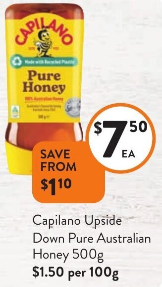 Foodworks Capilano Upside Down Pure Australian Honey 500g offer