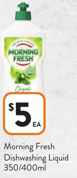 Foodworks Morning Fresh Dishwashing Liquid 350/400ml offer