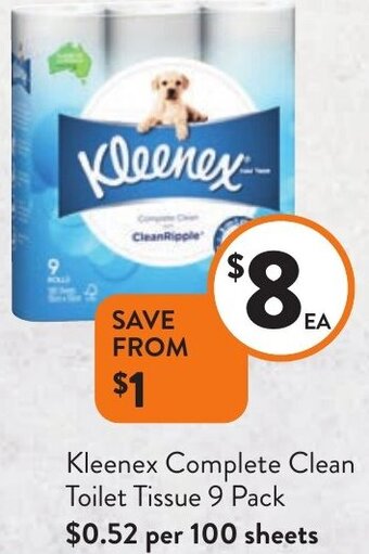 Foodworks Kleenex Complete Clean Toilet Tissue 9 Pack offer
