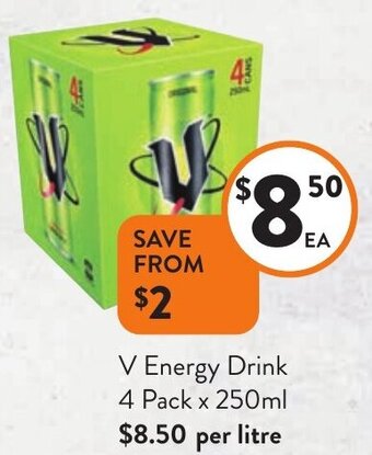Foodworks V Energy Drink 4 Pack x 250ml offer