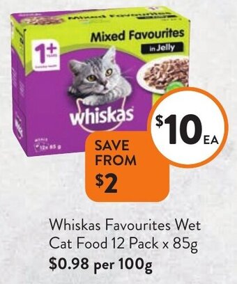 Foodworks Whiskas Favourites Wet Cat Food 12 Pack x 85g offer
