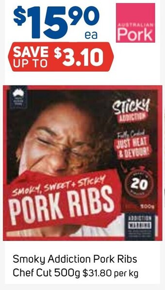 Foodland Smoky Addiction Pork Ribs Chef Cut 500g offer
