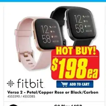 The Good Guys Fitbit Versa 2 - Petal/Copper Rose or Black/ Carbon offer