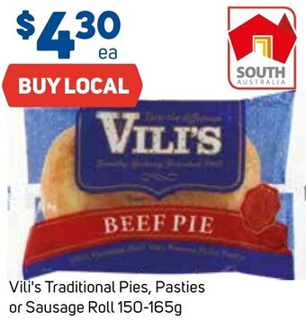 Foodland Vili's Traditional Pies, Pasties or Sausage Roll 150-165g offer