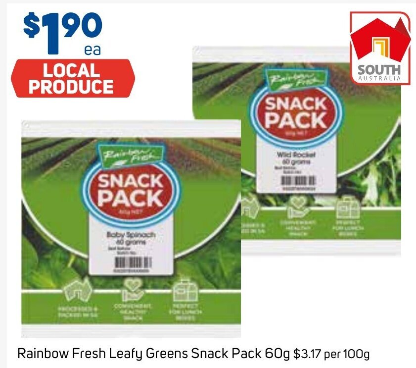 Rainbow Fresh Leafy Greens Snack Pack 60g offer at Foodland