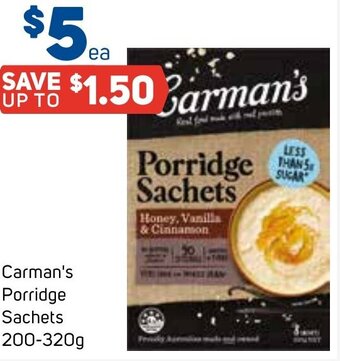 Foodland Carman's Porridge Sachets 200-320g offer