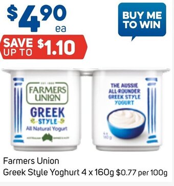 Foodland Farmers Union Greek Style Yoghurt 4 x 160g offer