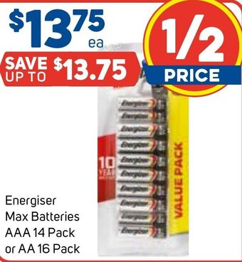 Foodland Energiser Max Batteries AAA 14 Pack or AA 16 Pack offer