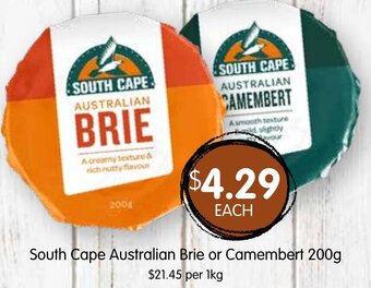 Spudshed South Cape Australian Brie or Camembert 200g offer