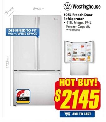 The Good Guys Westinghouse 605L French Door Refrigerator offer