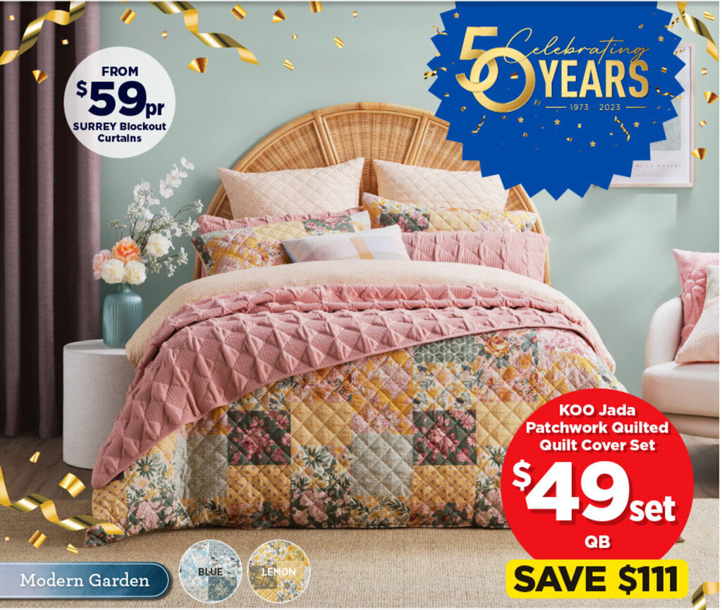 KOO Jada Patchwork Quilted Quilt Cover Set offer at Spotlight