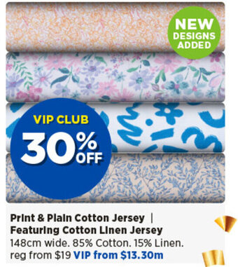 Spotlight Print & Plain Cotton Jersey | Featuring Cotton Linen Jersey 148cm wide. offer