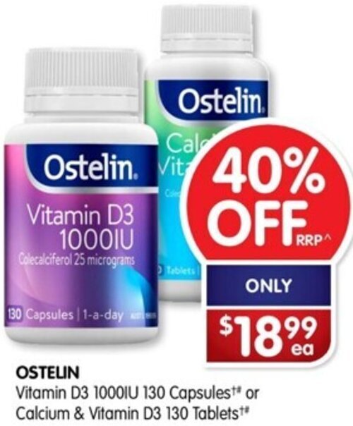 OSTELIN Vitamin D3 1000IU 130 Capsules or Calcium & Vitamin D3 130