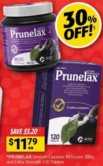 Cincotta Chemist PRUNELAX Smooth Laxative 40 Doses 300g and Extra Strength 120 Tablets offer