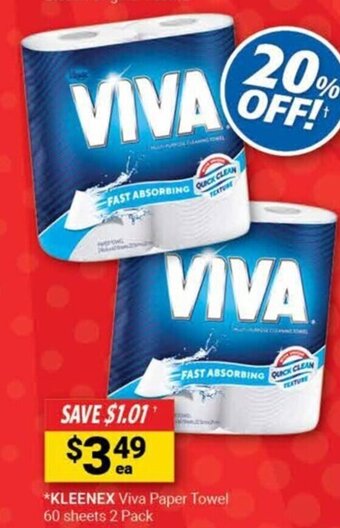Cincotta Chemist *KLEENEX Viva Paper Towel 60 sheets 2 Pack KLEENEX Viva Paper Towel 60 sheets 2 Pack offer
