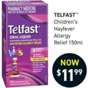 Chemist King TELFAST Children's Hayfever Allergy Relief 150ml offer