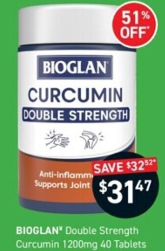 Chemist King BIOGLAN Double Strength Curcumin 1200mg 40 Tablets offer