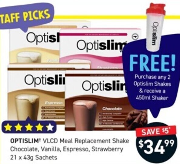 OPTISLIM VLCD Meal Replacement Shake Chocolate, Vanilla, Espresso