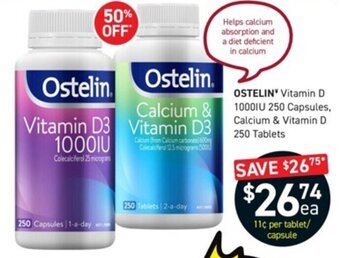 Chemist King OSTELIN" Vitamin D 1000IU 250 Capsules, Calcium & Vitamin D 250 Tablets offer