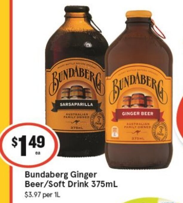 Bundaberg Ginger Beer/Soft Drink 375mL offer at IGA
