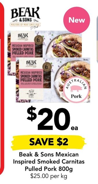 Beak & Sons Mexican Inspired Smoked Carnitas Pulled Pork 800g