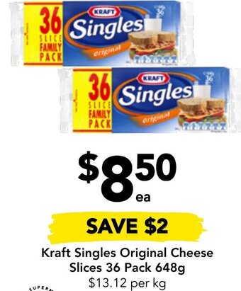 Drakes Kraft Singles Original Cheese Slices 36 Pack 648g offer