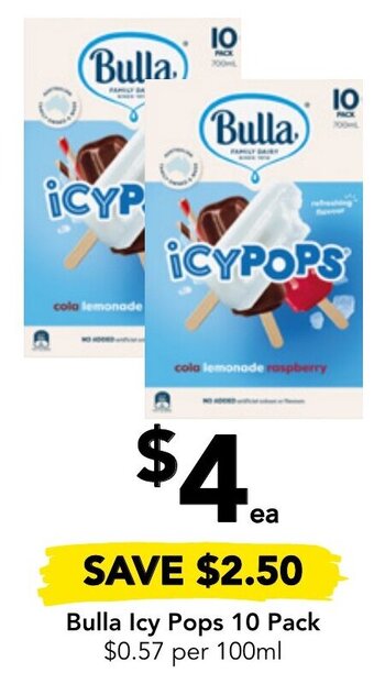 Drakes Bulla Icy Pops 10 Pack offer