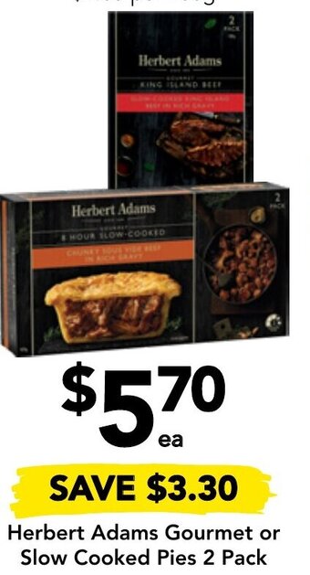 Drakes Herbert Adams Gourmet or Slow Cooked Pies 2 Pack offer