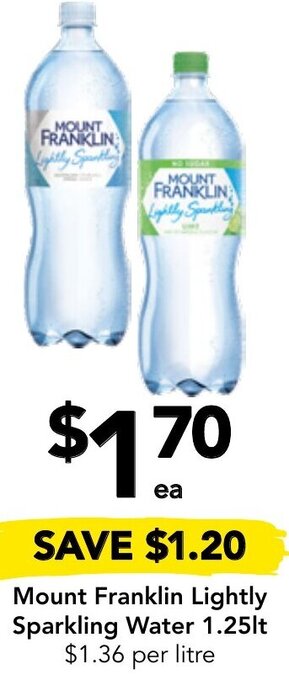 Drakes Mount Franklin Lightly Sparkling Water 1.25lt offer