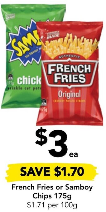Drakes French Fries or Samboy Chips 175g offer