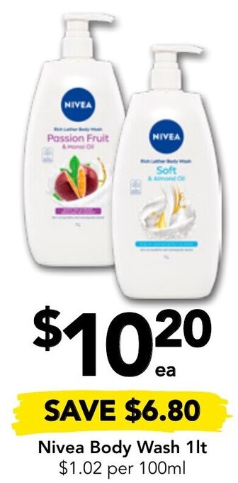Drakes Nivea Body Wash 1lt offer